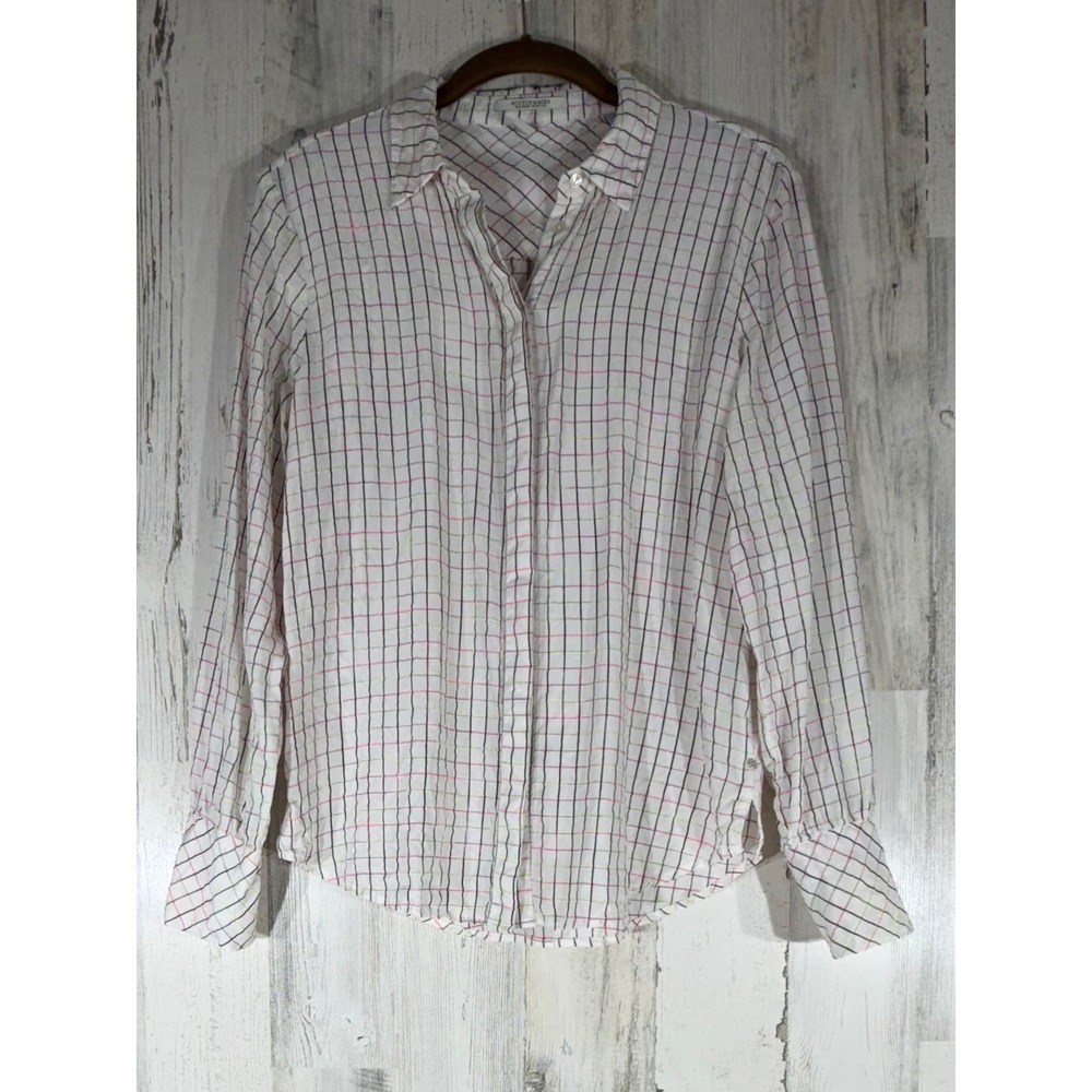 Scotch & Soda Womens Button Up Shirt‎ Size Small White Windowpane Plaid Cupro